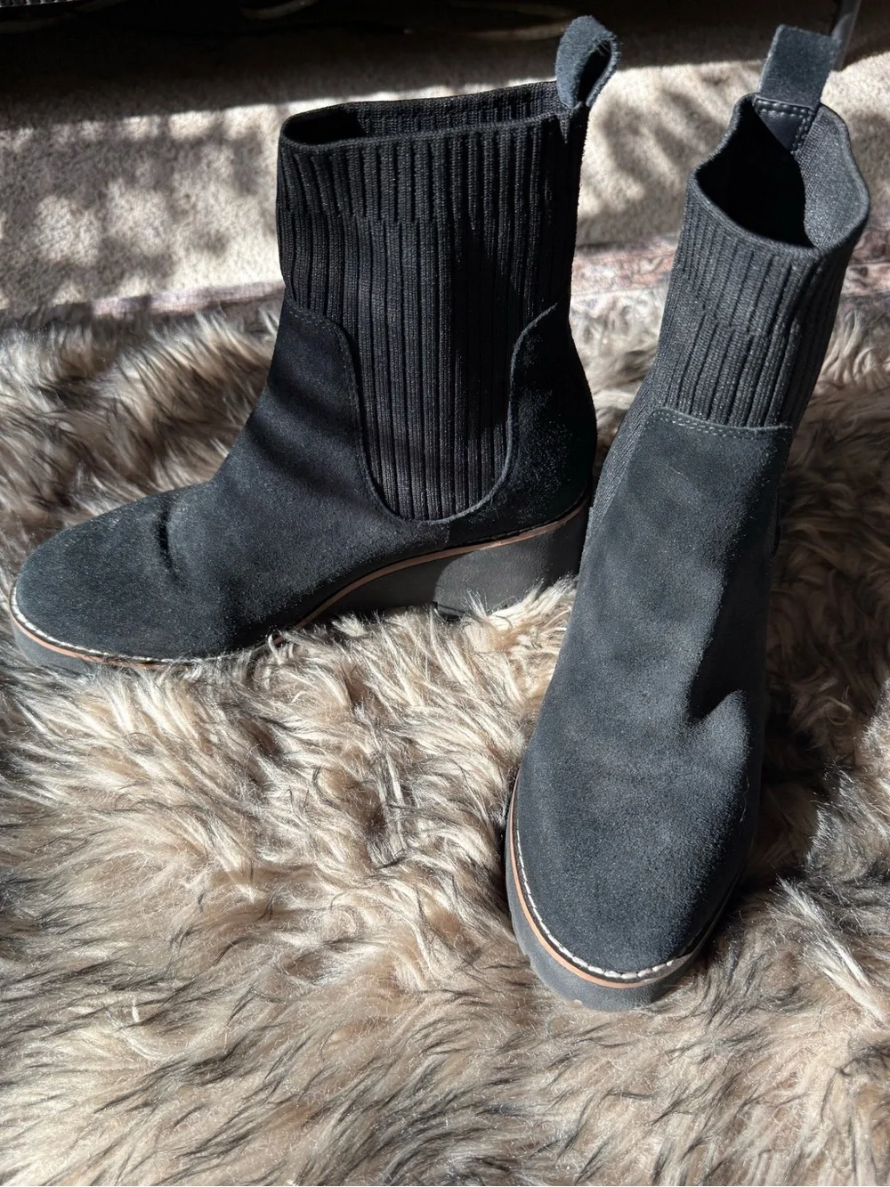 Blondo Waterproof Black Suede Chelsea Wedge Boots - Women